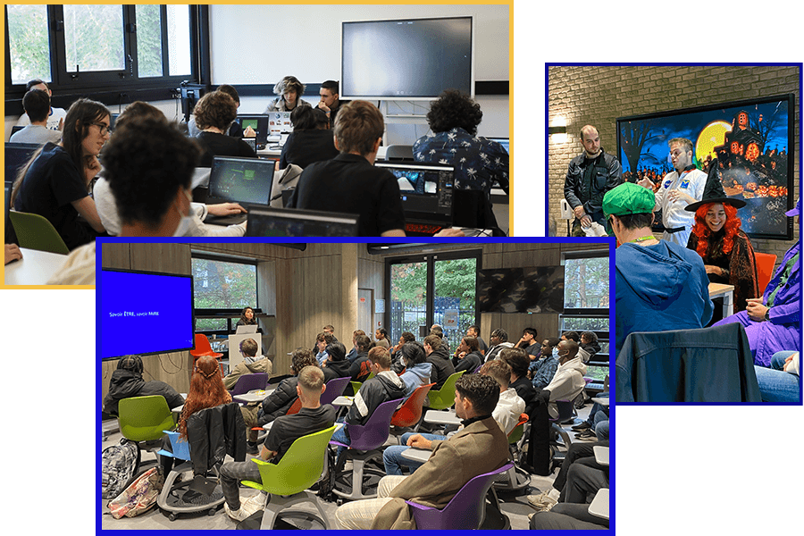 École informatique, cours hybride distance, présentiel